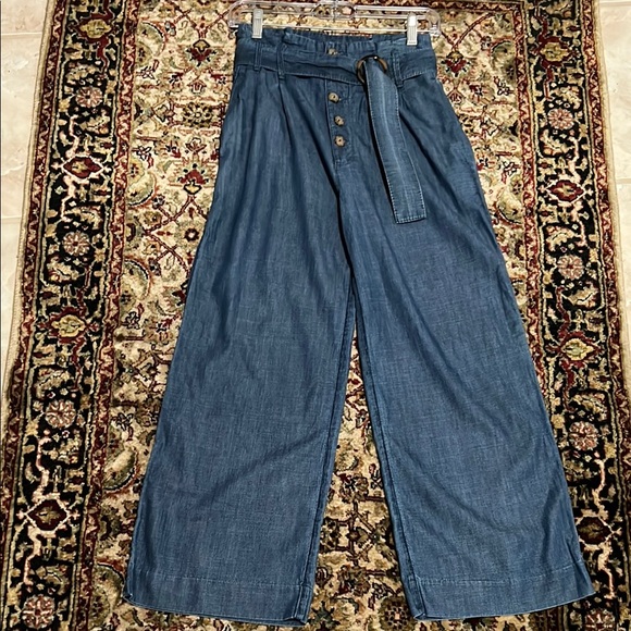Abercrombie & Fitch Pants - Abercrombie & Fitch Wide-Leg Chambray Denim Pants Size XS High Waist Paperbag